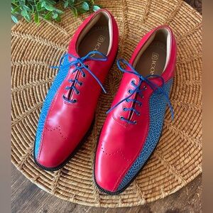 FootJoy Red and Blue Two-Tone Leather Golf Shoes